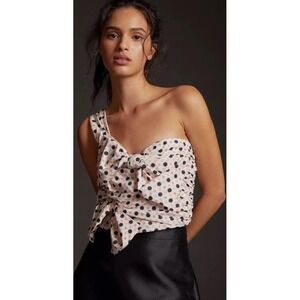 Anthropologie Maeve Ruffled Polka Dot Bow Tie One-Shoulder Tank 4 Event Dainty